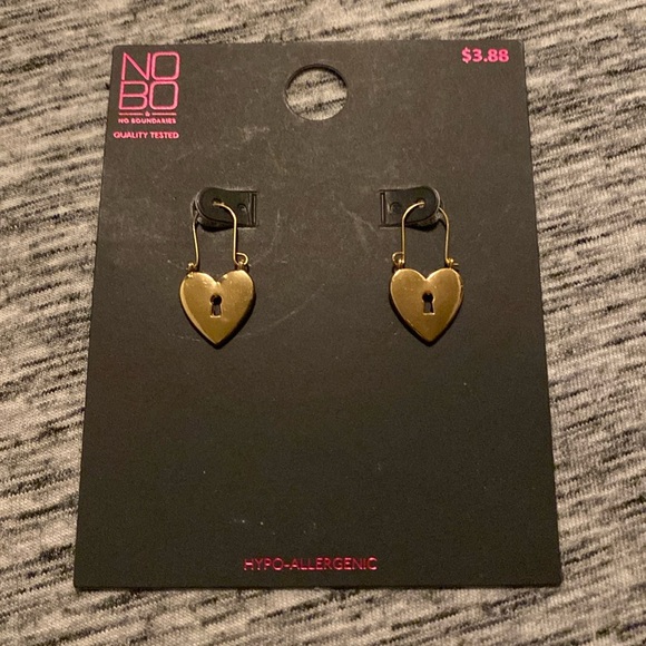 No Boundaries Gold-Tone Dangly Heart Shaped Lock Earrings - Picture 1 of 10